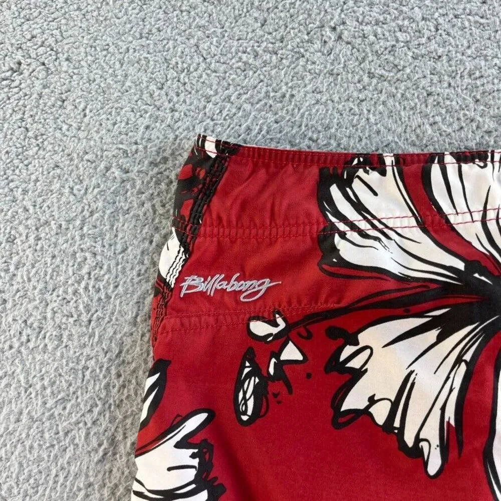 Vintage Billabong Board Shorts Mens 32 Red Swim Trunks Floral Beach Surf‎ Aloha